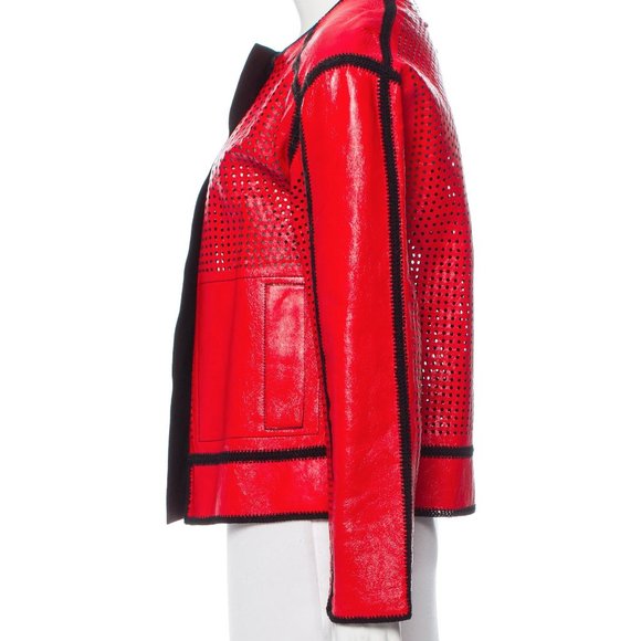 REDUCED PROENZA SCHOULER Red PERFORATED Leather Jacket XS - Picture 2 of 3